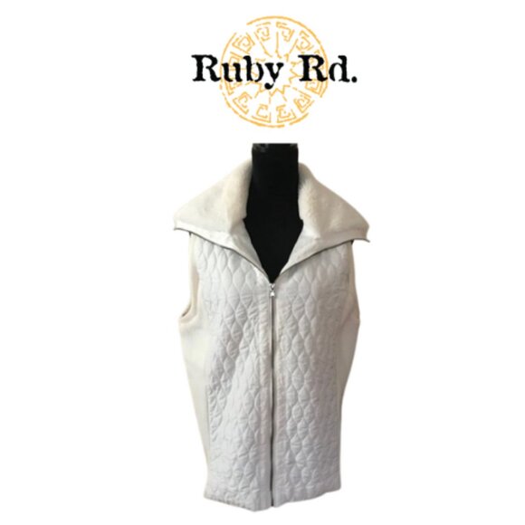 Ruby Rd. Jackets & Blazers - Ruby Rd. Plus White Quilted Puffer Vest with Faux Fur Collar & Stretch Sides